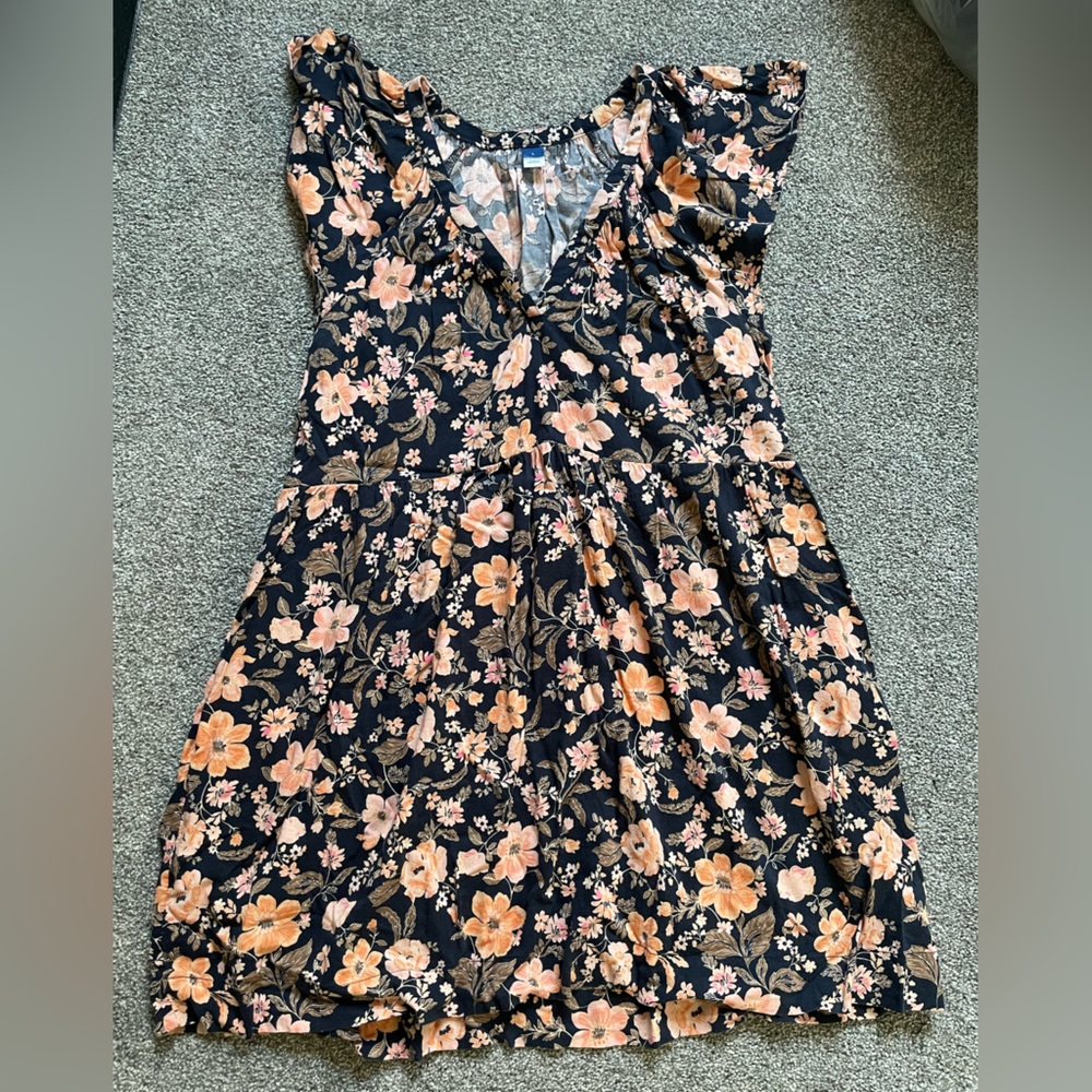 Floral Flutter Sleeve V-Neck Dress